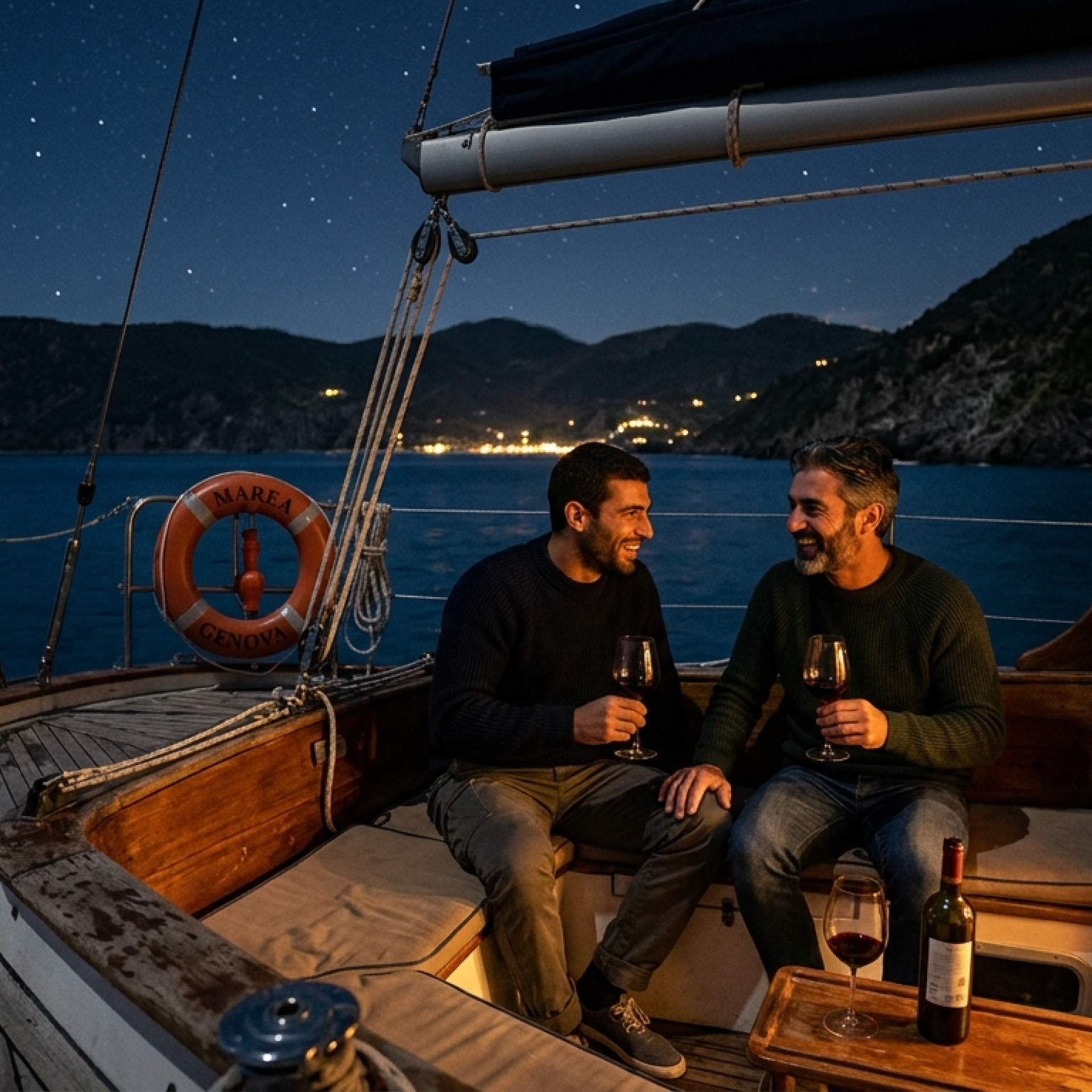 Gay yacht charter Liguria: Marco e Alessandro a bordo della Tramontana
