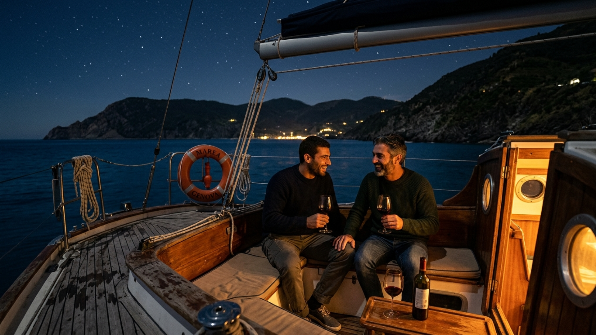 Gay yacht charter Liguria: Marco e Alessandro a bordo della Tramontana