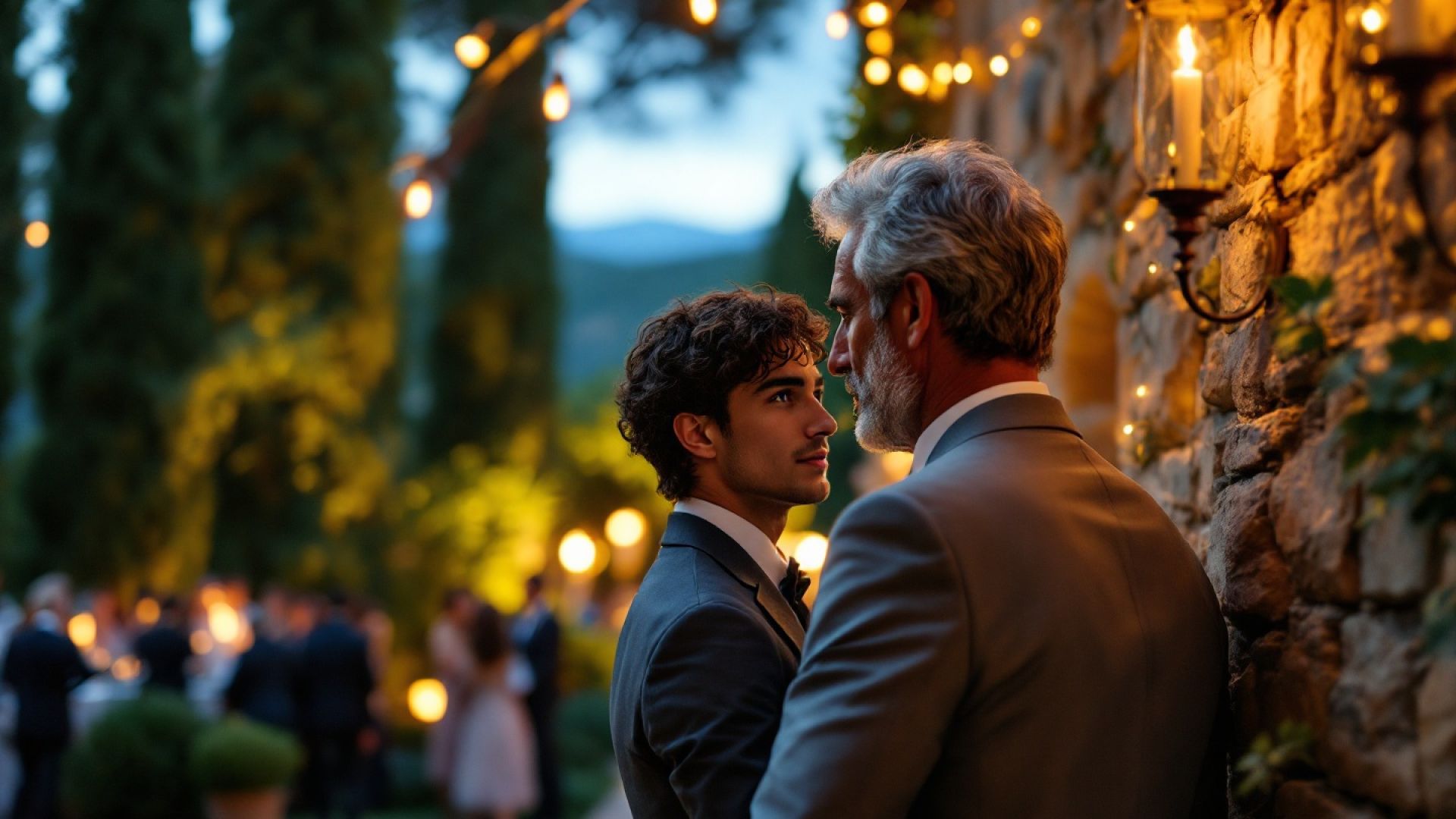 Davide e Sergio al ricevimento di matrimonio, villa sui Castelli Romani