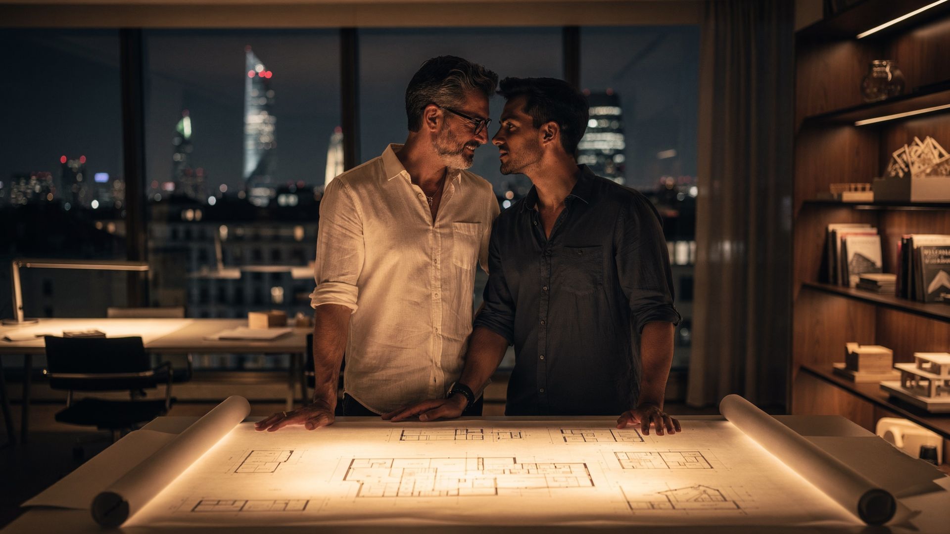 Racconti gay neoassunto: Luca e Marco in studio notturno